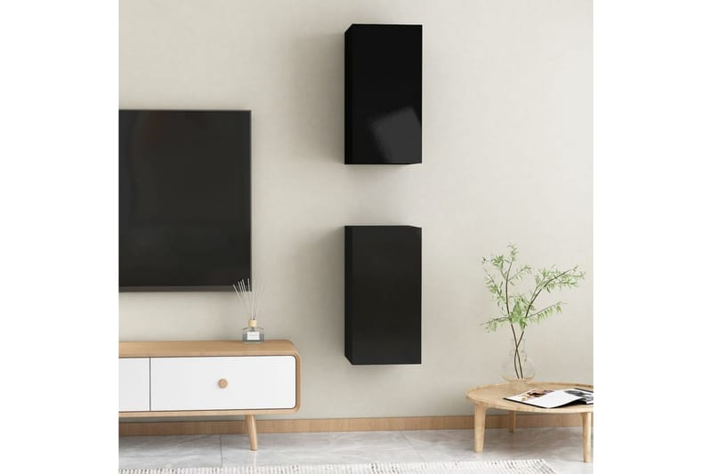 TV-benker 2 stk høyglans svart 30,5x30x60 cm sponplate - Svart - Møbler - Mediamøbel & tv møbel - TV-benk & mediabenk