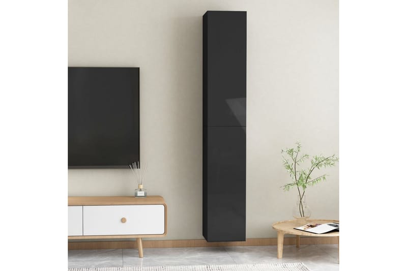 TV-benker 2 stk høyglans svart 30,5x30x90 cm sponplate - Svart - Møbler - Medie- & TV-møbler - TV-benk & mediabenk