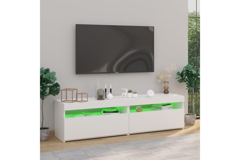 TV-benker 2 stk med LED-lys høyglans hvit 75x35x40 cm - Hvit - Møbler - Mediamøbel & tv møbel - TV-benk & mediabenk