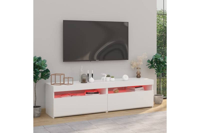 TV-benker 2 stk med LED-lys høyglans hvit 75x35x40 cm - Hvit - Møbler - Mediamøbel & tv møbel - TV-benk & mediabenk