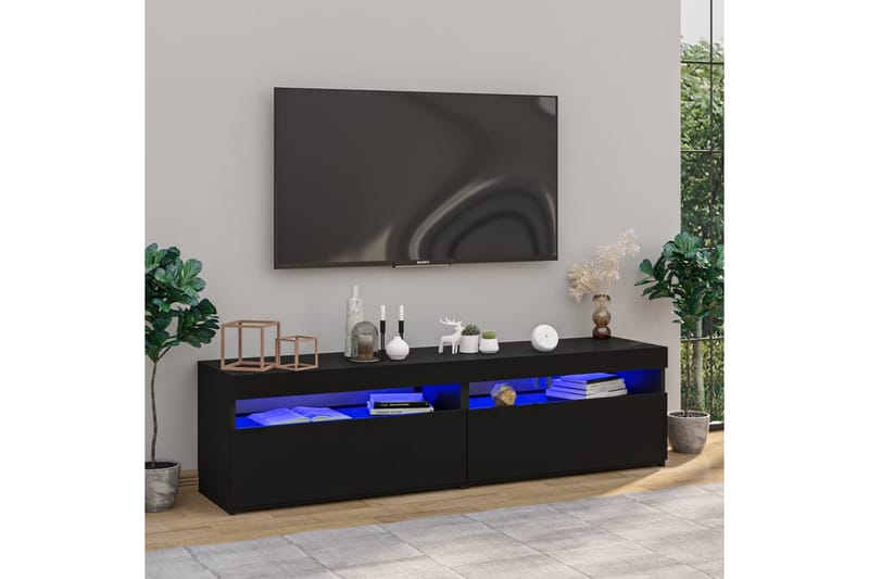 TV-benker 2 stk med LED-lys høyglans svart 75x35x40 cm - Svart - Hagemøbler - Puter - Solstolpute - Baden baden-puter