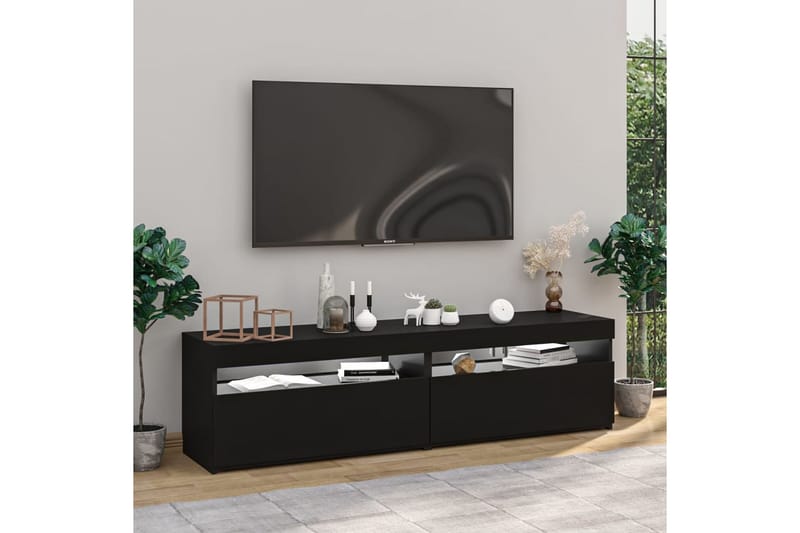 TV-benker 2 stk med LED-lys høyglans svart 75x35x40 cm - Svart - Møbler - Mediamøbel & tv møbel - TV-benk & mediabenk