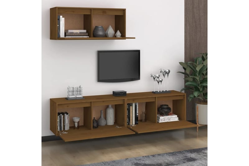 TV-benker 3 stk honningbrun heltre furu - Brun - Møbler - Mediamøbel & tv møbel - TV-benk & mediabenk