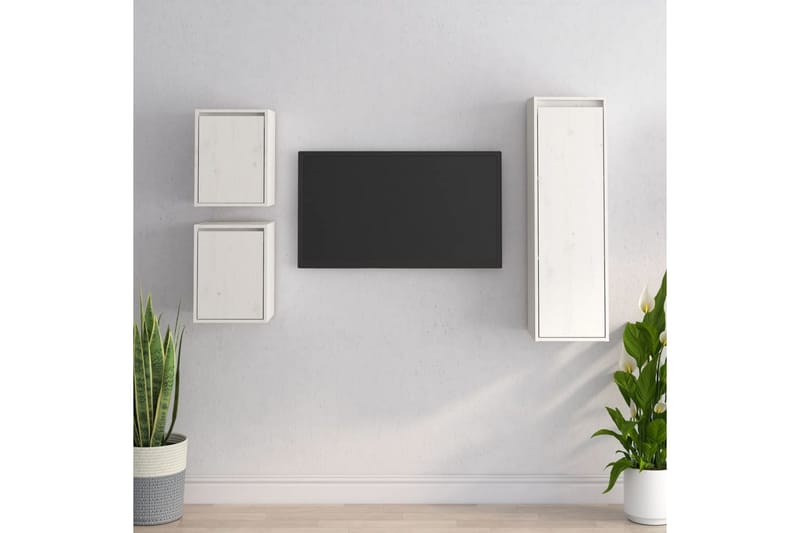 TV-benker 3 stk hvit heltre furu - Hvit - Møbler - Mediamøbel & tv møbel - TV-benk & mediabenk
