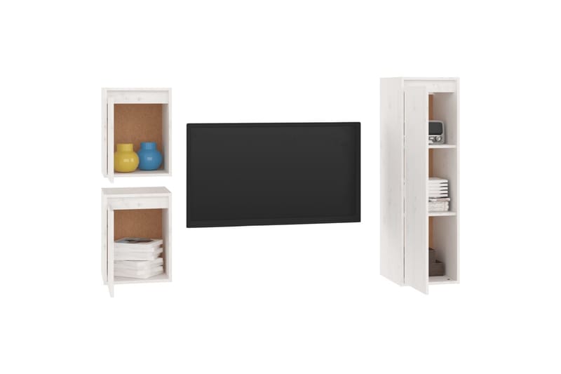 TV-benker 3 stk hvit heltre furu - Hvit - Møbler - Mediamøbel & tv møbel - TV-benk & mediabenk