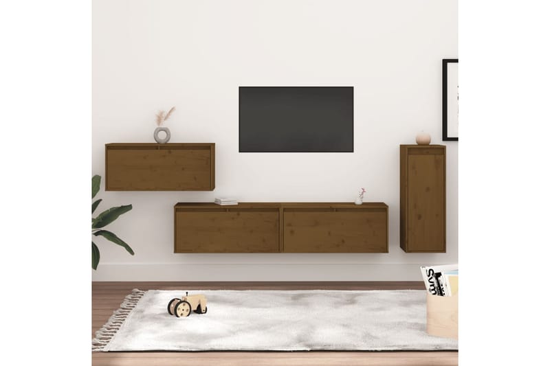TV-benker 4 stk honningbrun heltre furu - Brun - Møbler - Mediamøbel & tv møbel - TV-benk & mediabenk