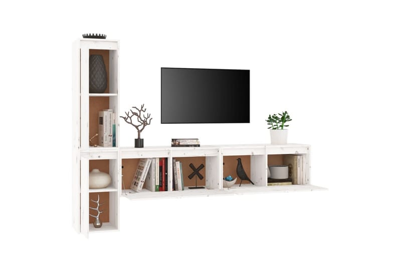 TV-benker 4 stk hvit heltre furu - Hvit - Møbler - Medie- & TV-møbler - TV-benk & mediabenk