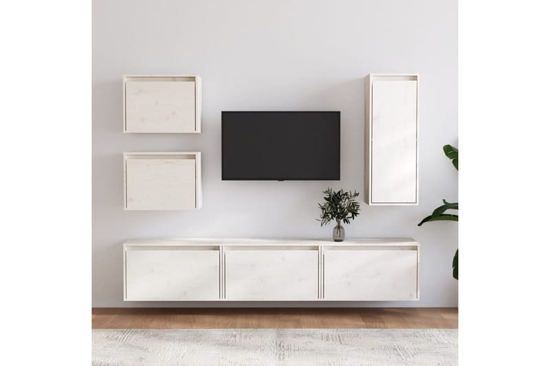 TV-benker 6 stk hvit heltre furu - Hvit - Møbler - Medie- & TV-møbler - TV-benk & mediabenk