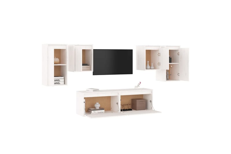 TV-benker 6 stk hvit heltre furu - Hvit - Møbler - Mediamøbel & tv møbel - TV-benk & mediabenk