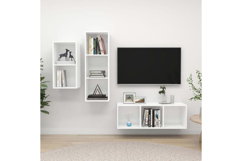TV-benksett 3 deler hvit sponplate - Hvit - Møbler - Medie- & TV-møbler - TV-benk & mediabenk