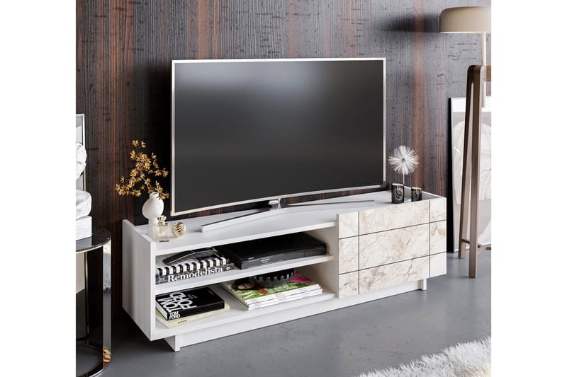 Ulica Tv-benk 140 cm Dør + 3 Hyller - Hvit - Møbler - Mediamøbel & tv møbel - TV-benk & mediabenk