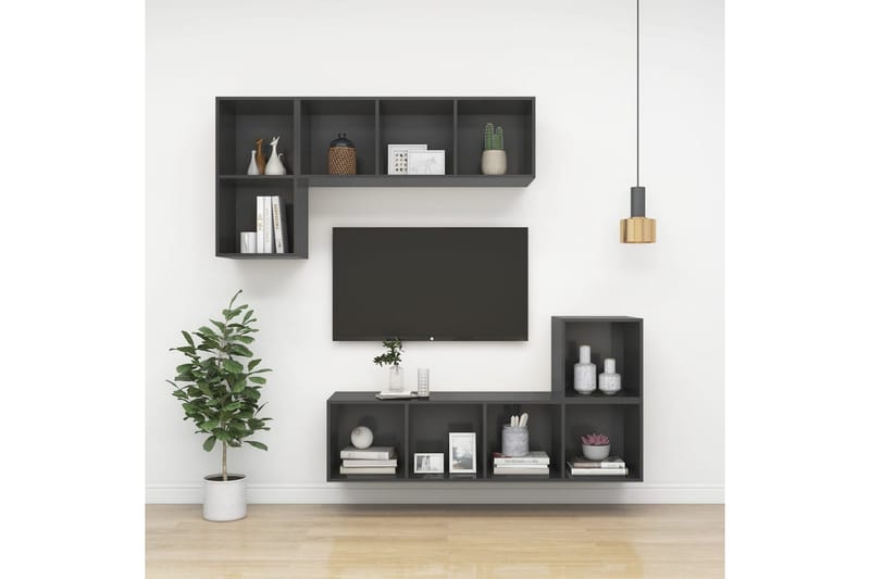 Vegghengt TV-benk grå 37x37x107 cm sponplate - Grå - Møbler - Medie- & TV-møbler - TV-benk & mediabenk