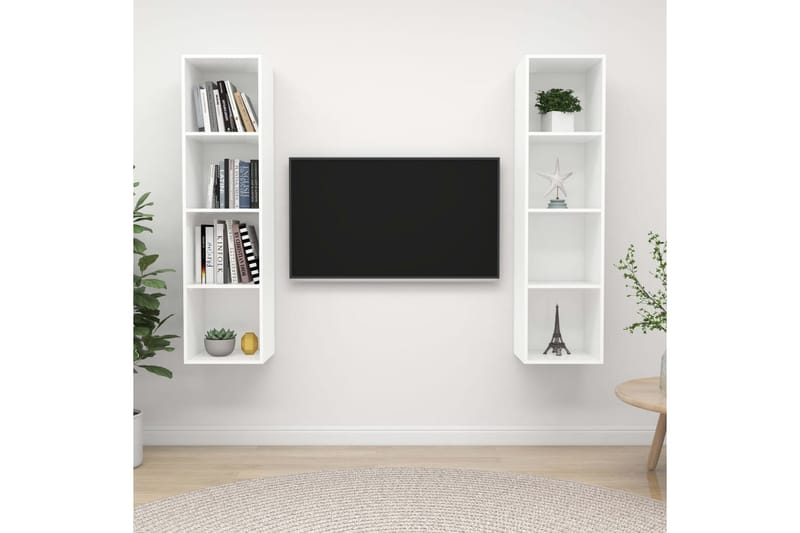 Vegghengte TV-benker 2 stk hvit sponplate - Hvit - Møbler - Mediamøbel & tv møbel - TV-benk & mediabenk