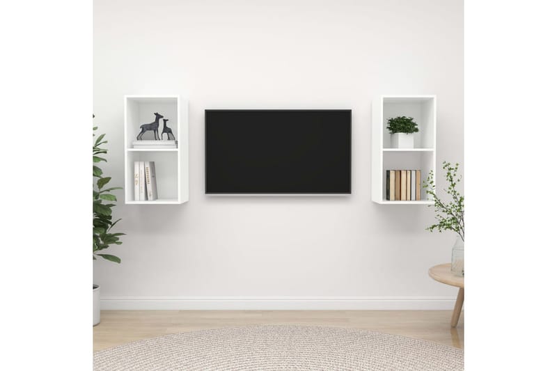 Vegghengte TV-benker 2 stk hvit sponplate - Hvit - Møbler - Mediamøbel & tv møbel - TV-benk & mediabenk