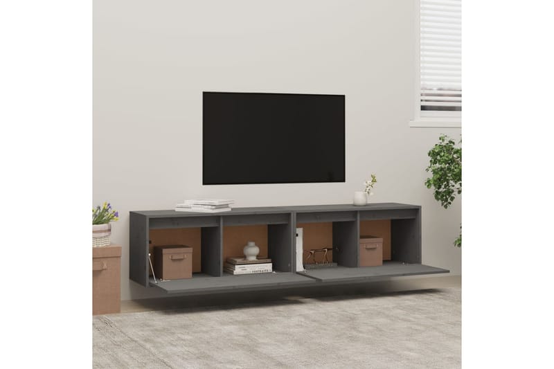 Veggskap 2 stk grå 80x30x35 cm heltre furu - Grå - Møbler - Medie- & TV-møbler - TV-benk & mediabenk