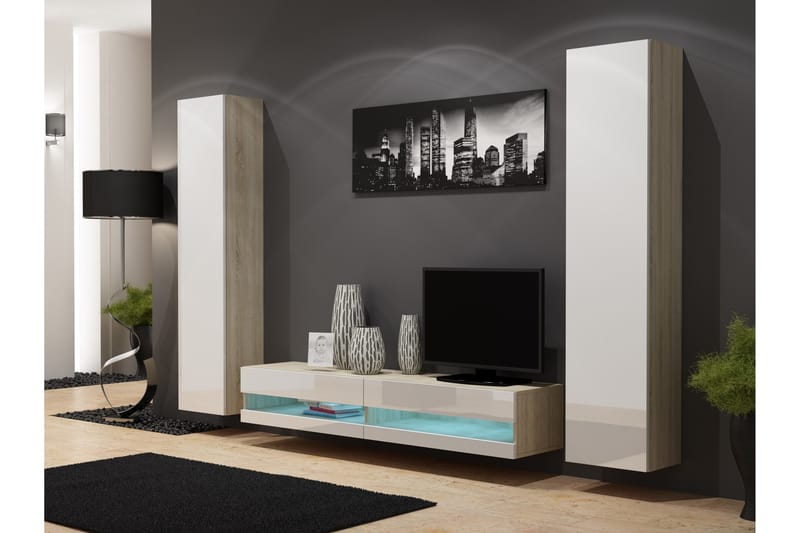 Vigia New Tv-benk 180x40x30 cm - Sonomaeik/Hvit Høyglans - Møbler - Mediamøbel & tv møbel - TV-benk & mediabenk