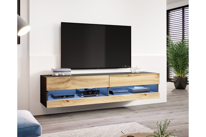 Vigia New Tv-benk 180x40x30 cm - Svart/Eikefarge - Møbler - Mediamøbel & tv møbel - TV-benk & mediabenk