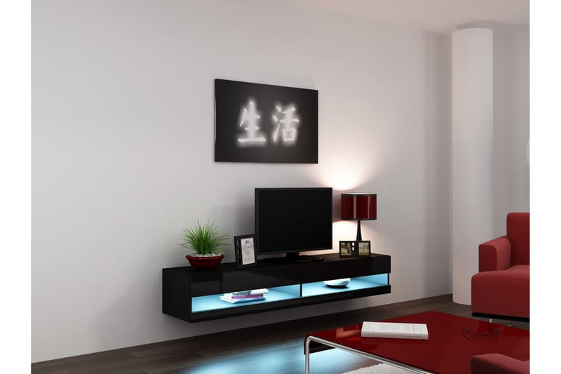 Vigia New Tv-benk 180x40x30 cm - Svart/Svart Høyglans - Møbler - Medie- & TV-møbler - TV-benk & mediabenk