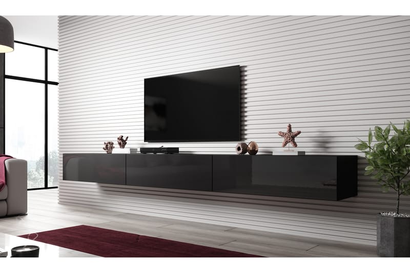 Vigia Slant Tv-benk 300x40x30 cm - Svart/Svart Høyglans - Møbler - Møbelsett - Møbelsett til stue