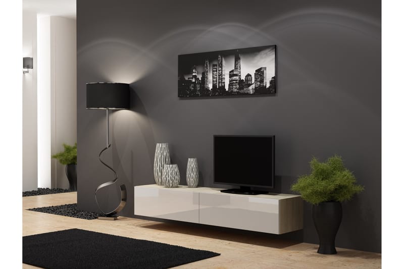 Vigia Tv-benk 180x40x30 cm - Sonomaeik/Hvit Høyglans - Møbler - Medie- & TV-møbler - TV-benk & mediabenk