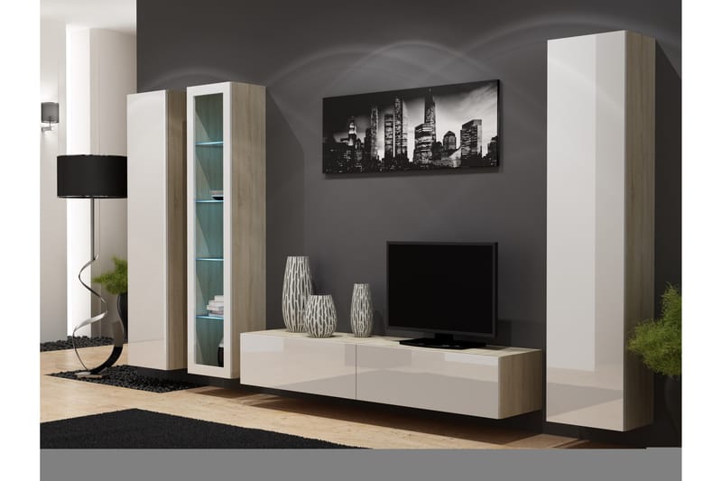Vigia Tv-benk 180x40x30 cm - Sonomaeik/Hvit Høyglans - Møbler - Medie- & TV-møbler - TV-benk & mediabenk