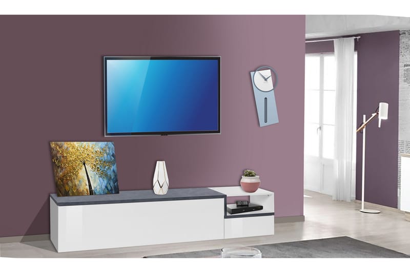 Zetera Tv-benk 200 cm - Hvit/Antrasitt - Møbler - Medie- & TV-møbler - TV-benk & mediabenk