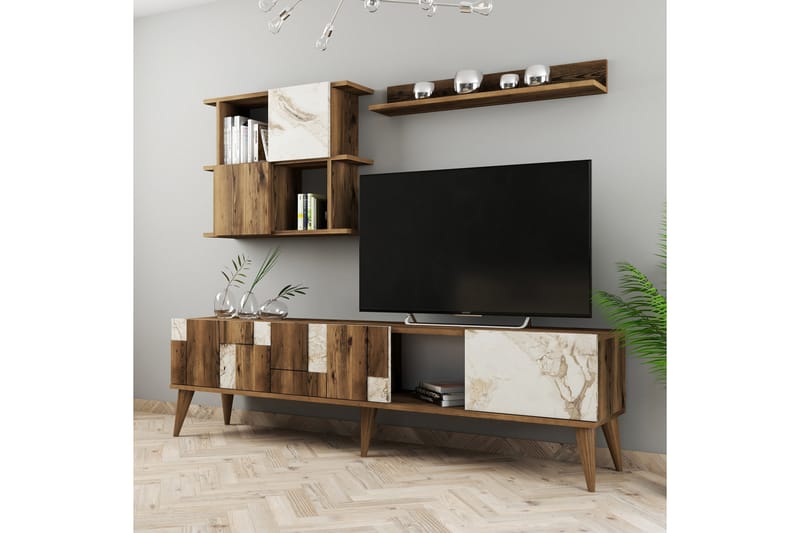 Alsacia Tv-møbelsett 180 cm - Hvit/Mørkebrun - Møbler - Mediamøbel & tv møbel - TV-møbelsett