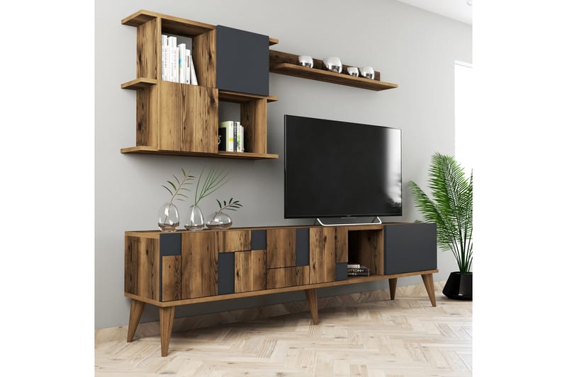 Alsacia Tv-møbelsett 180 cm - Mørkebrun/Antrasitt - Møbler - Mediamøbel & tv møbel - TV-møbelsett