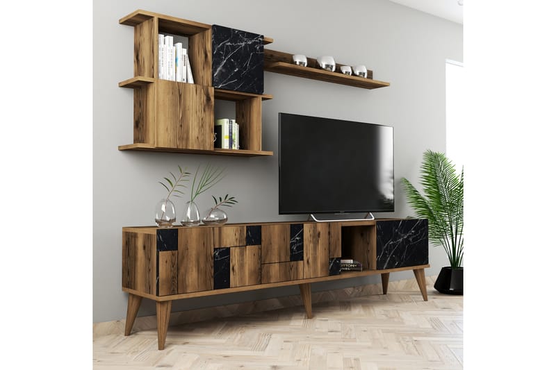 Alsacia TV-møbelsett 180 cm - Mørkebrun/Svart - Møbler - Mediamøbel & tv møbel - TV-møbelsett