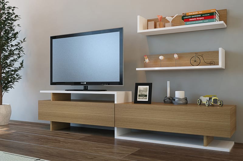 Ayaze TV-benk - Hvit/Brun - Møbler - Mediamøbel & tv møbel - TV-møbelsett