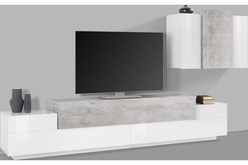 Coran Tv-møbelsett 330x180 cm - Hvit/Betonggrå - Møbler - Mediamøbel & tv møbel - TV-møbelsett