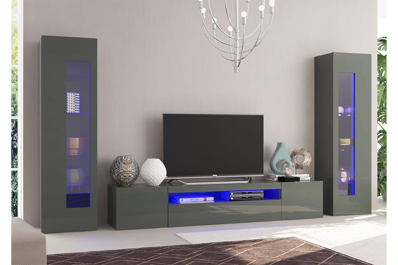 Daiquiria Tv-møbelsett 290x162 cm - Glass/Antrasitt Høyglans - Møbler - Medie- & TV-møbler - TV-møbelsett