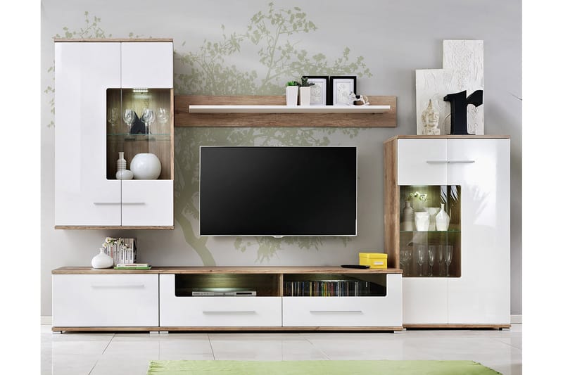 Dietz Mediamøbler 310 cm - Tre / Natur / Hvit - Møbler - Mediamøbel & tv møbel - TV-møbelsett