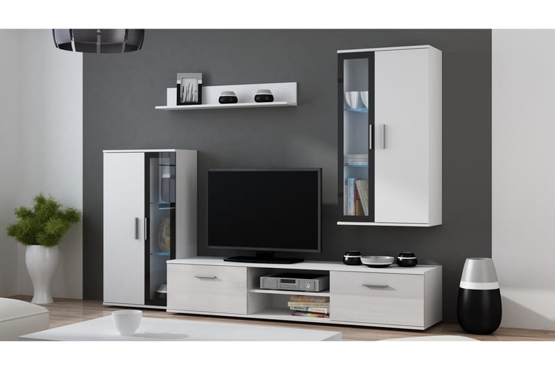 Dorana Tv-møbelsett 240x42x190 cm - Glass/Hvit - Møbler - Medie- & TV-møbler - TV-møbelsett