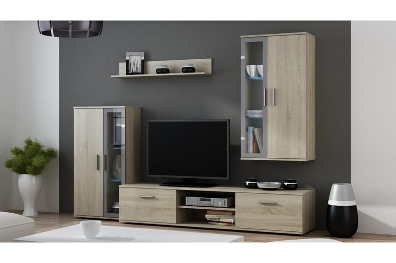 Dorana Tv-møbelsett 240x42x190 cm - Glass/Sonomaeik - Møbler - Medie- & TV-møbler - TV-møbelsett