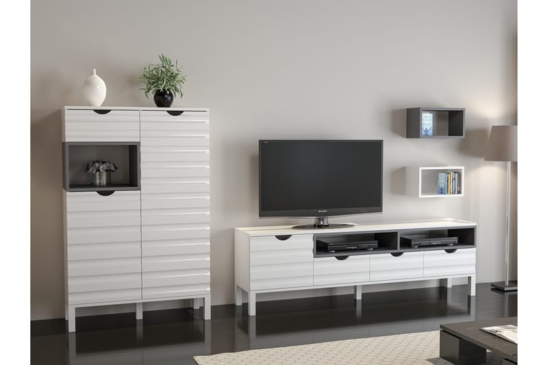 Hejde TV-Benk 180 cm - Hvit/Grå - Møbler - Medie- & TV-møbler - TV-møbelsett
