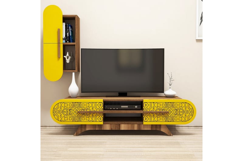 Hovdane TV-Benk 145 cm - Brun/Gul - Møbler - Medie- & TV-møbler - TV-møbelsett
