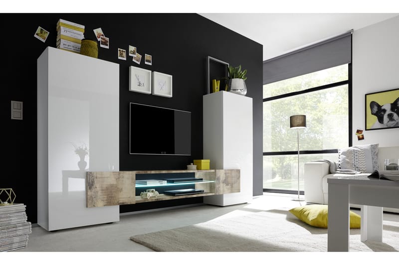 Incastro TV-møbel 258 cm - Hvit/Natur - Møbler - Medie- & TV-møbler - TV-møbelsett