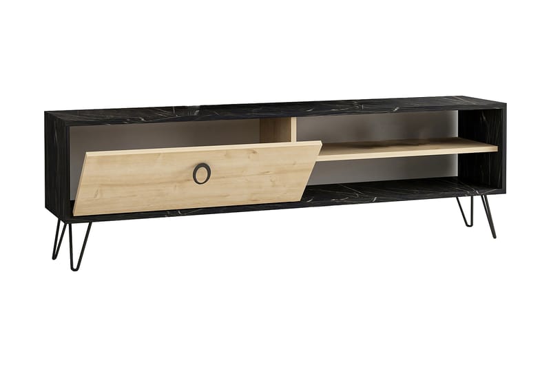 Kashiwa TV møbelsett 150 cm Dør + 2 hyller - Blå / Natur / Svart - Møbler - Medie- & TV-møbler - TV-møbelsett
