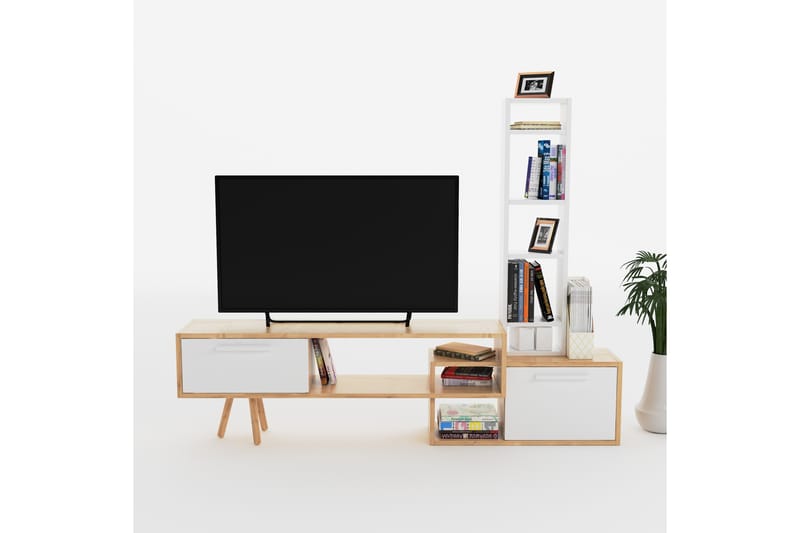 Keachi Tv-møbelsett 167 cm - Hvit/Natur/Brun - Møbler - Medie- & TV-møbler - TV-møbelsett