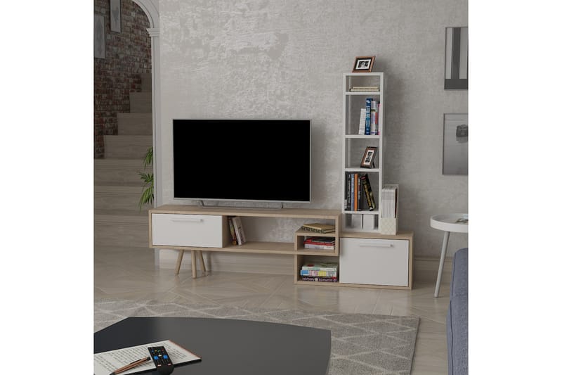 Keachi Tv-møbelsett 167 cm - Hvit/Natur/Brun - Møbler - Mediamøbel & tv møbel - TV-møbelsett
