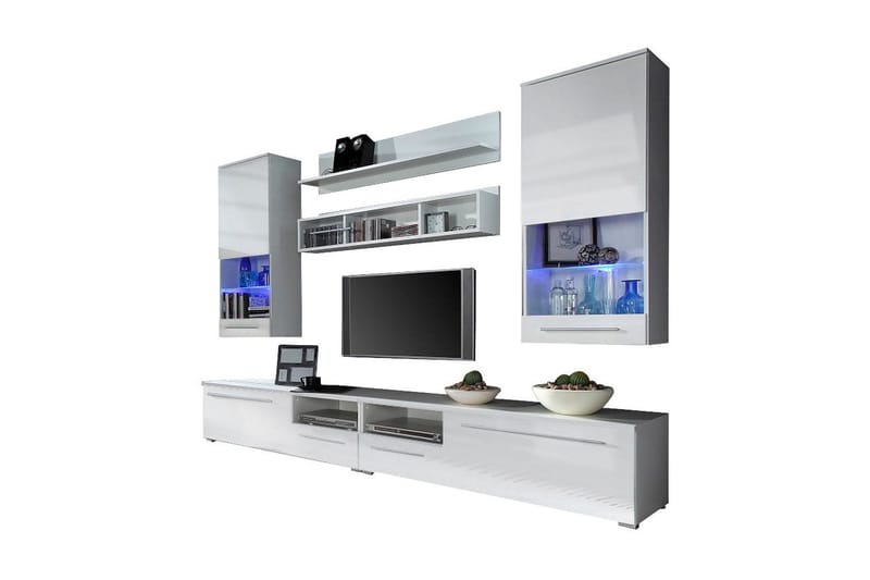 Luna Mediamøbler & LED 260x44x190 cm - Hvit - Møbler - Mediamøbel & tv møbel - TV-møbelsett