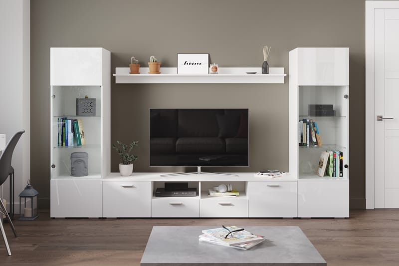 Mellon Tv-Møbelsett 41x260 cm - Glass/Hvit - Møbler - Medie- & TV-møbler - TV-møbelsett