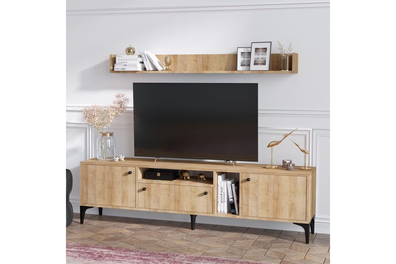 Meriadec TV-møbelsett 150 cm - Natur / Svart - Møbler - Medie- & TV-møbler - TV-møbelsett