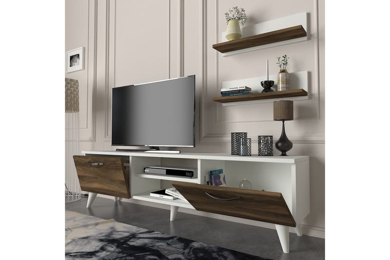Mohed TV-møbelsett 150 cm - Hvit/Brun - Møbler - Mediamøbel & tv møbel - TV-møbelsett