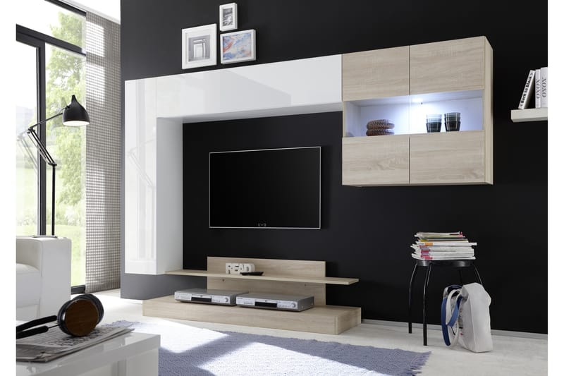 Nicery Mediamøbel 248 cm - Hvit/Brun - Møbler - Mediamøbel & tv møbel - TV-møbelsett