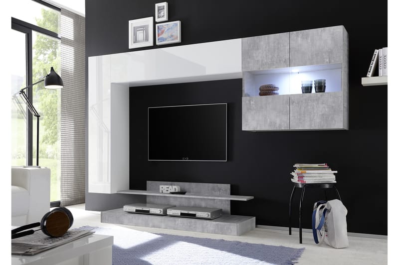 Nicery Mediamøbel 248 cm - Hvit/Grå - Møbler - Medie- & TV-møbler - TV-møbelsett
