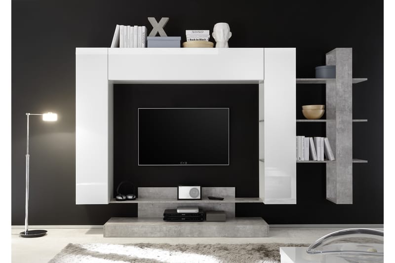 Nicery Mediamøbel 259 cm - Hvit/Grå - Møbler - Medie- & TV-møbler - TV-møbelsett