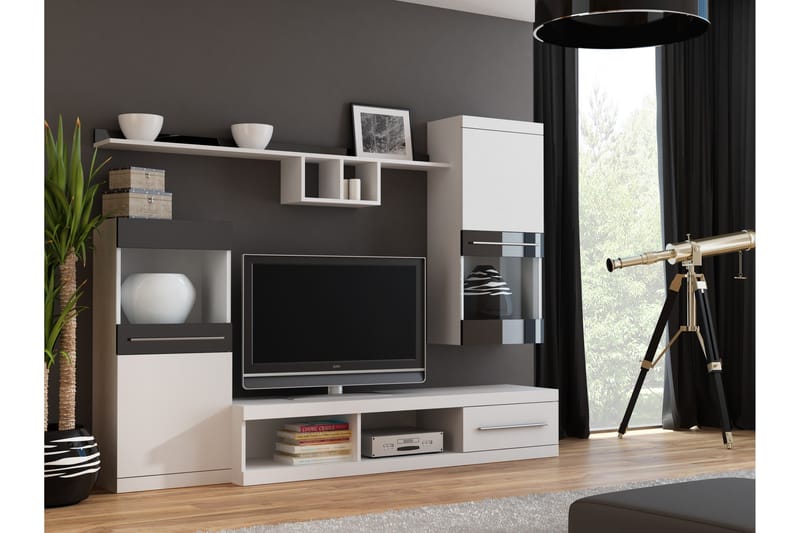 Nichla Tv-møbelsett 220x41x190 cm - Glass/Matt Hvit/Svart Høyglans - Møbler - Medie- & TV-møbler - TV-møbelsett