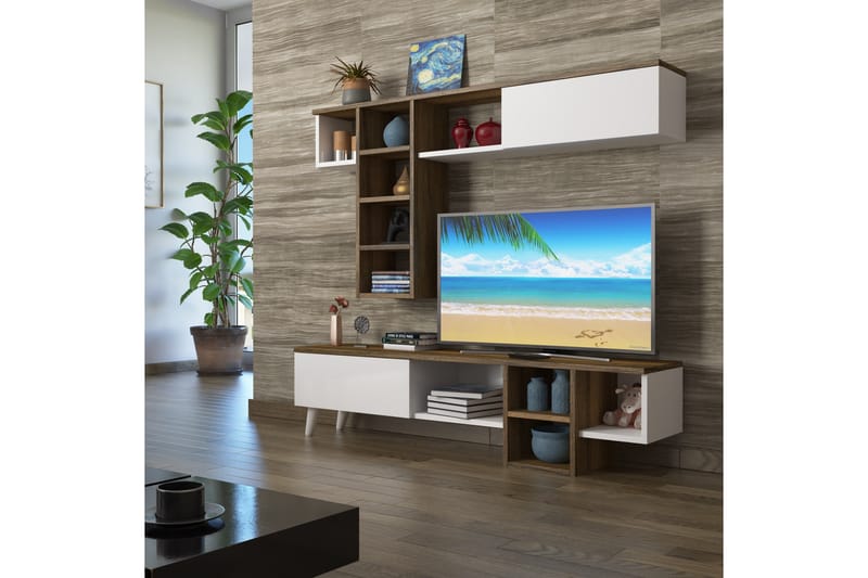 Pega Miyase TV-møbelsett 140 cm - Mørkebrun/Hvit - Møbler - Medie- & TV-møbler - TV-møbelsett